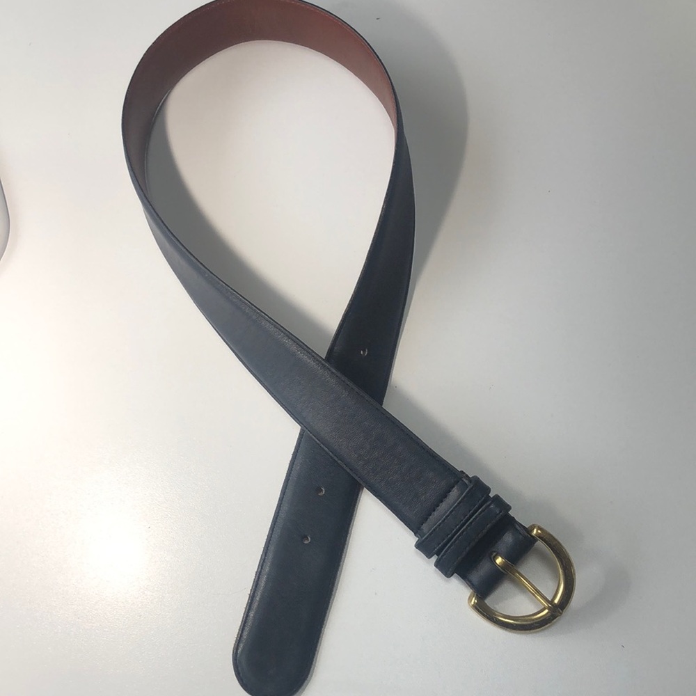 Classic Black Leather Belt with Gold Buckle